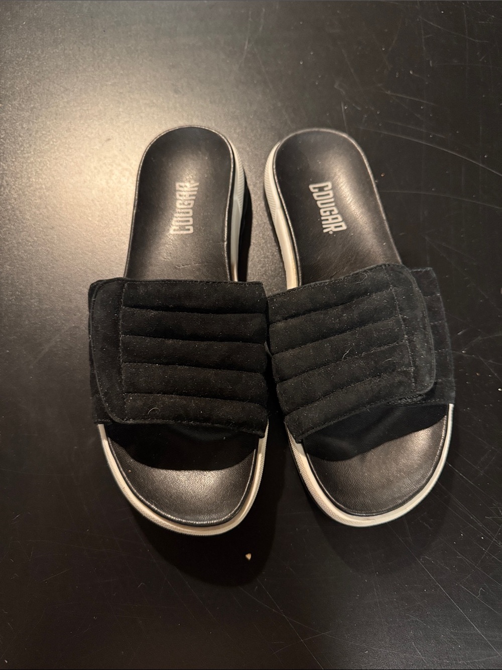 Cougar Black Quilted Slide Sandals